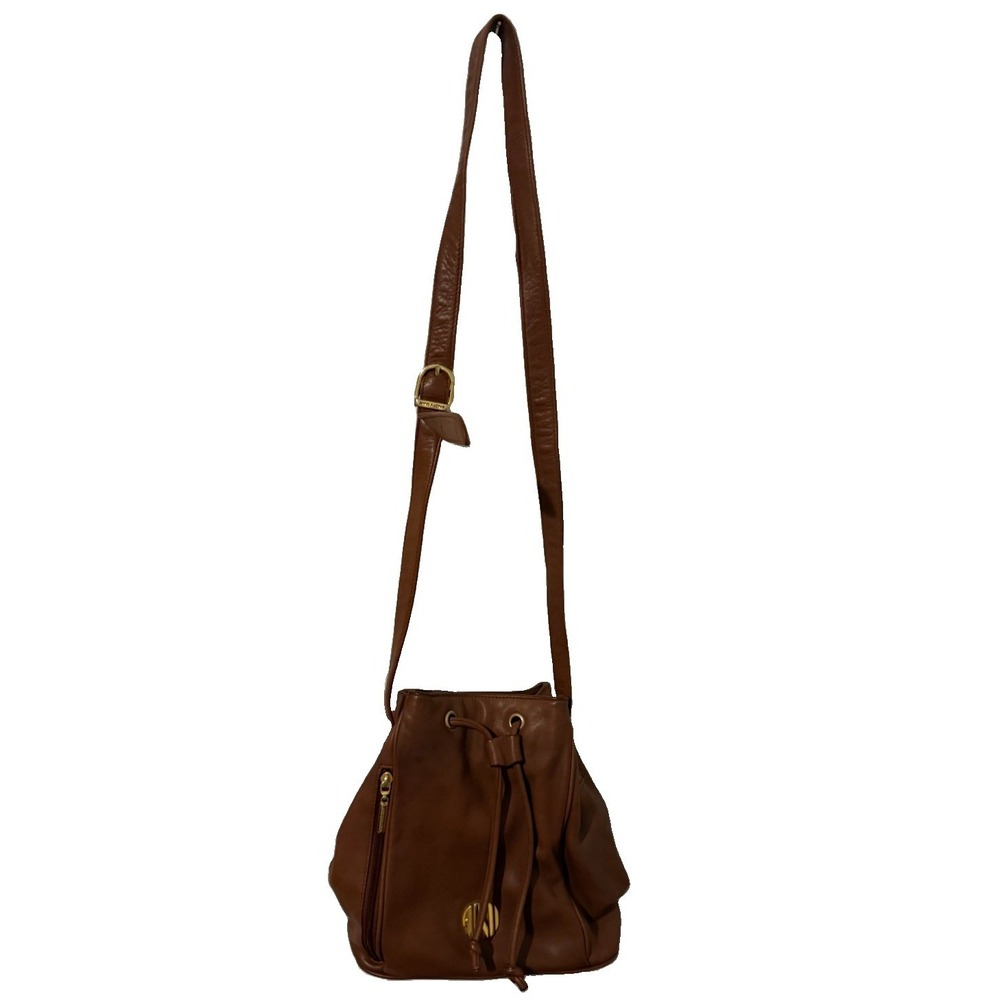 Anne Klein AK Brown Satchel Drawstring Bucket Crossbody Bag Purse